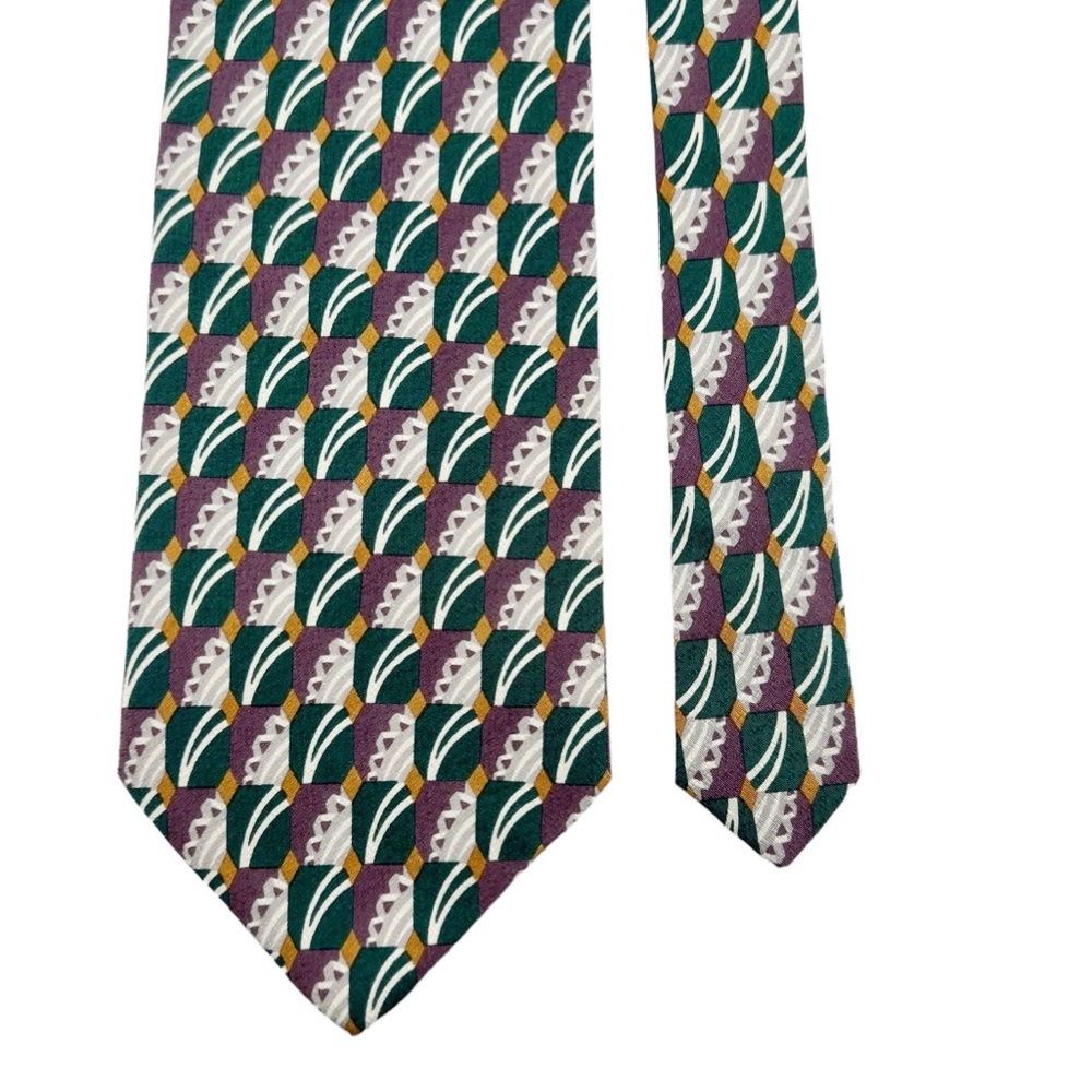 Valentino Giovanni Vtg Italian Art Deco Silk Necktie NWT Purple Green Geometric